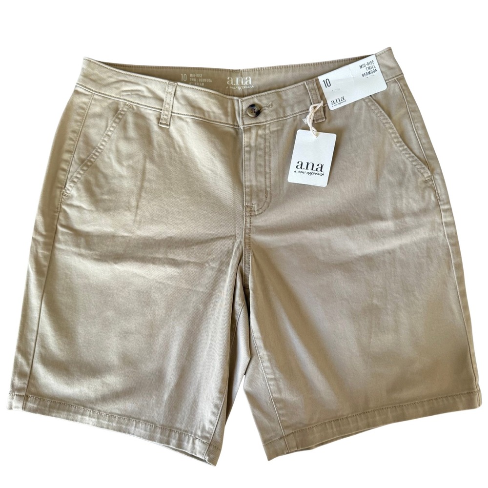 ana A New Approach Mid-Rise Twill Bermuda Shorts Khaki Tan Size 10 NWT